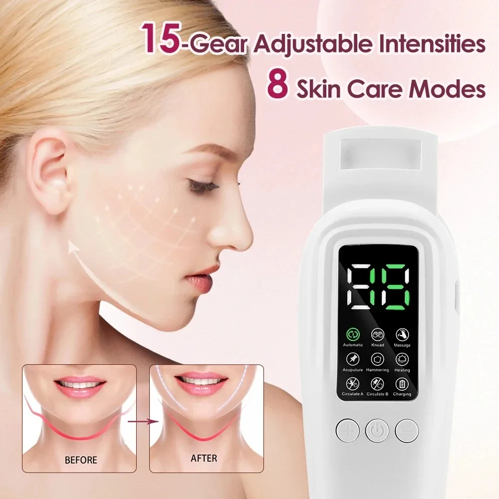 Microcurrent Face Lifting Machine Removedor de Chin Duplo, EMS Facial Massager, Compressa Quente, Rejuvenescimento da Pele, V Face Beauty Device