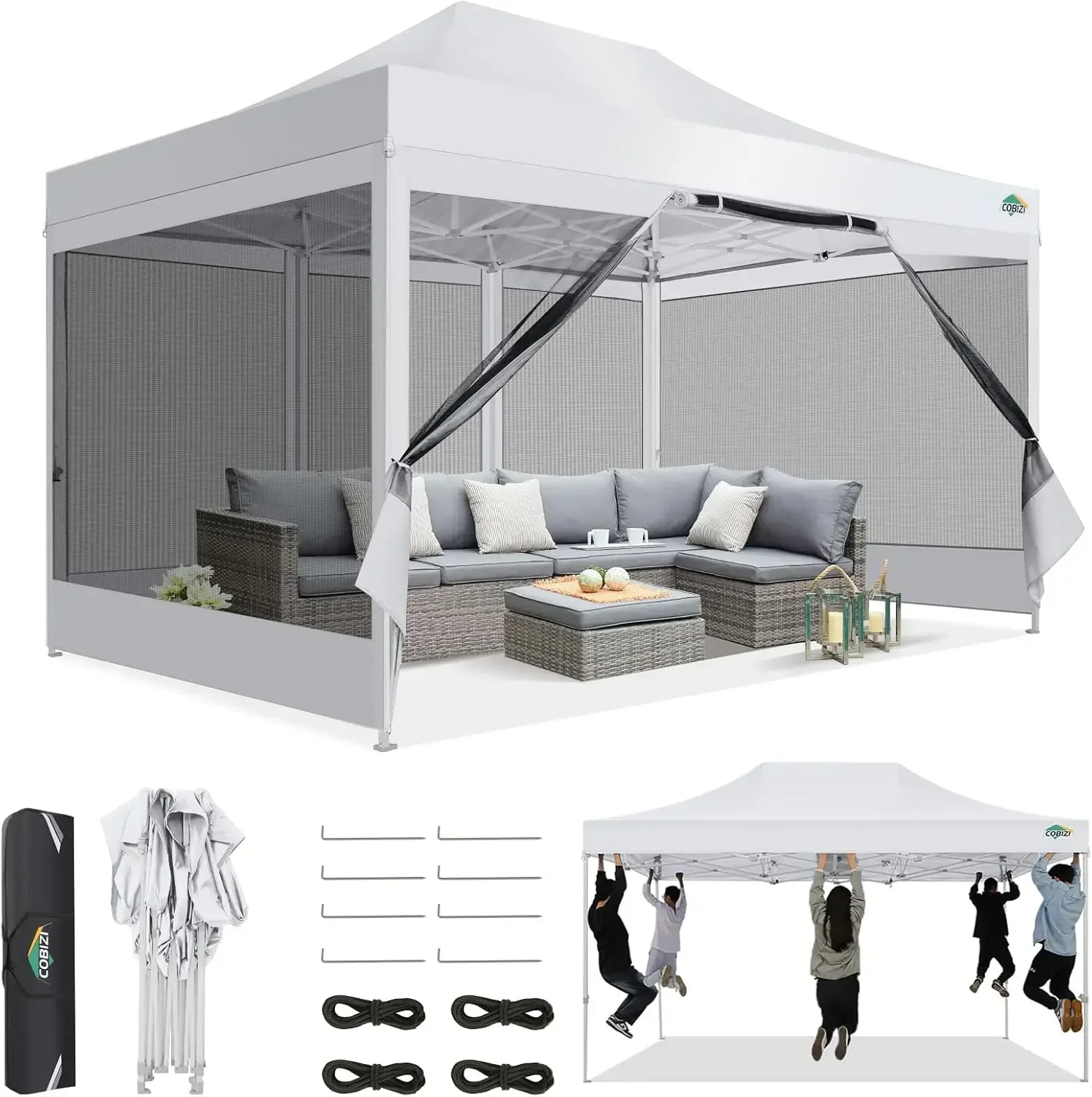 10x15 Canopy Tent, Heavy Duty Pop up Canopy with Sidewalls, Waterproof Easy Setup Tent with Mosquito Netting, Outdoor Instant Sc