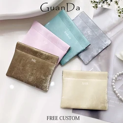 Personalized Silk Leather Cosmetic Bag Engrave Initials Luxury Suede Leather Woman Coin Purse Shrapnel Lady Lipstick Pouch Gift