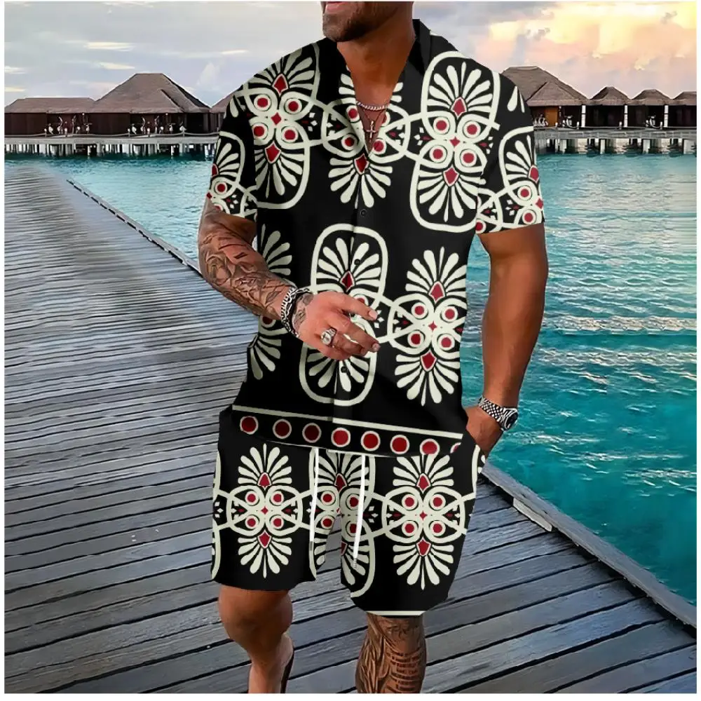 Tribal Totem 3D Print Men Shirt Sets Fashion Short Sleeve Shirt Oversized Casual Beach Shorts Streetwear Hawaiian Suits Clothes