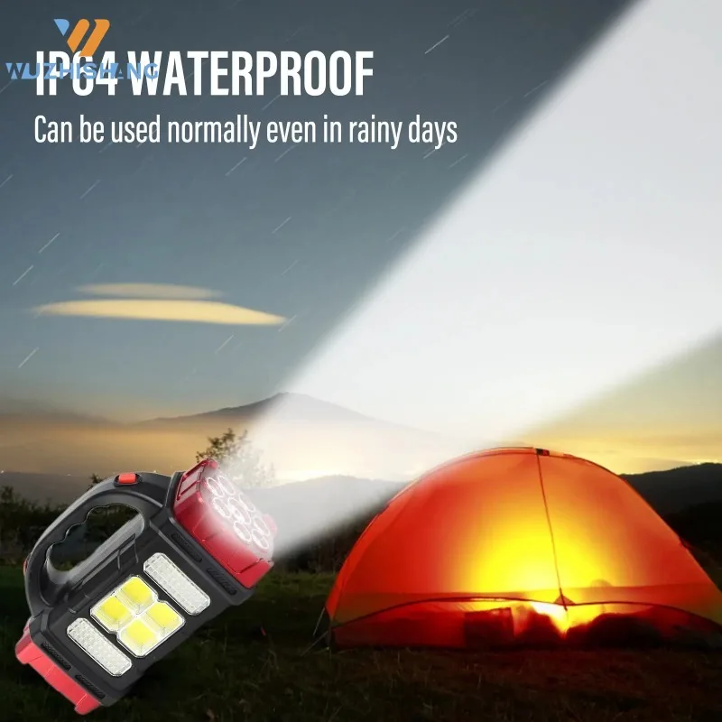 Portable Powerful Solar Flashlights with COB Side Lamp Waterproof Work Light USB Rechargeable Camping Outdoor Emergency Lantern