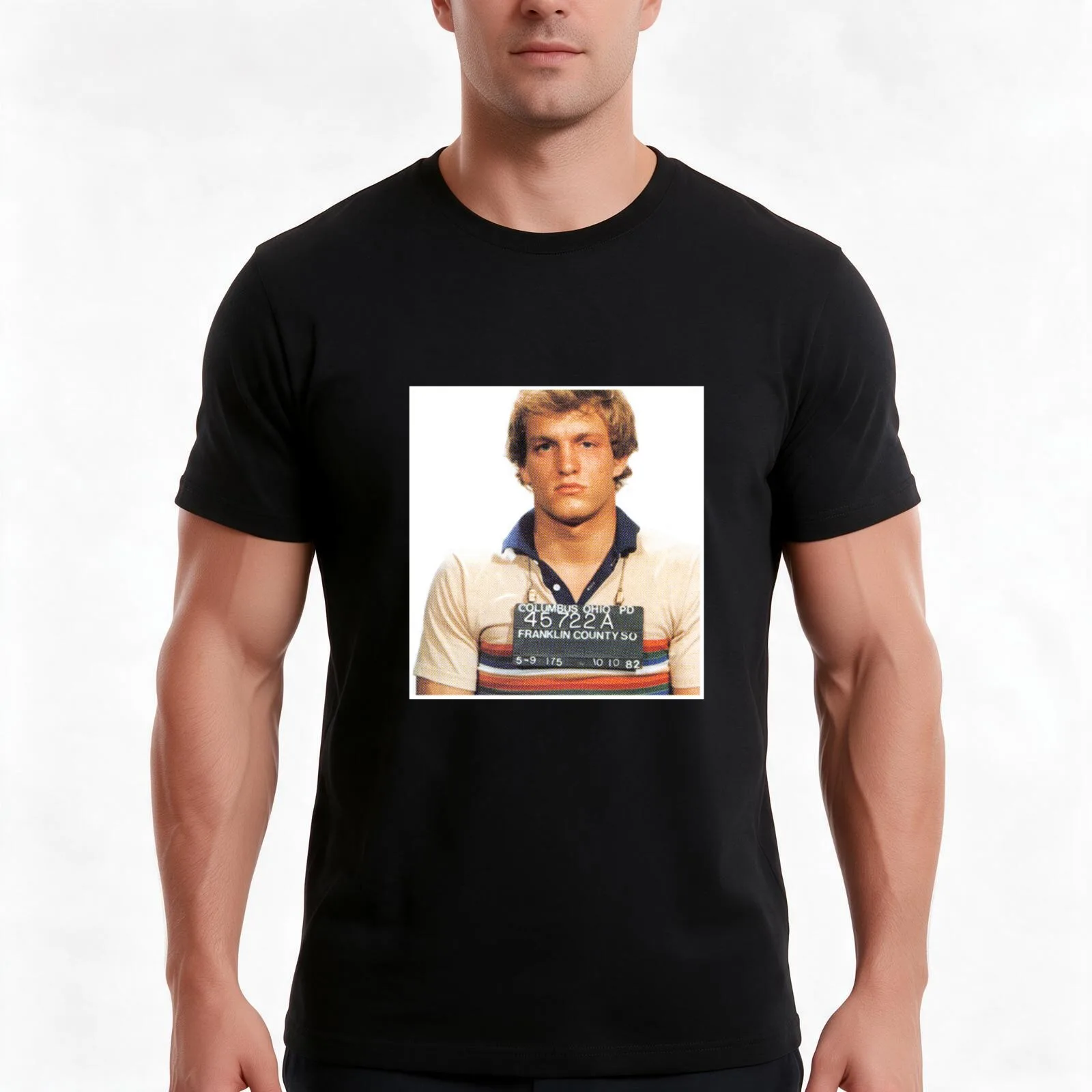 Woody Harrelson Mugshot T-Shirt, Summer Casual Cotton Tee, Oversized Streetwear Tops, Vintage Graphic Print, Unisex Men Women