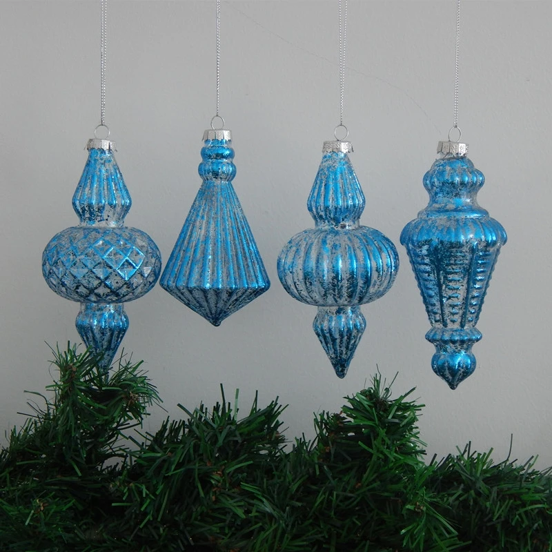 2pcs/pack Different Design Sky Blue Painting Glass Pendant Home Decoration Christmas Day Tree Hanging Ornament Handmade Festival