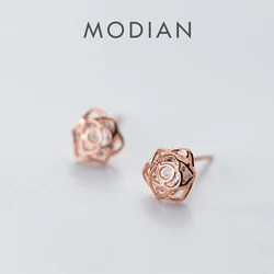 Modian Rose Flower Clear Zirconia Romantic Tiny Stud Earrings Fashion Sterling Silver 925 Jewelry For Women engagement Wedding