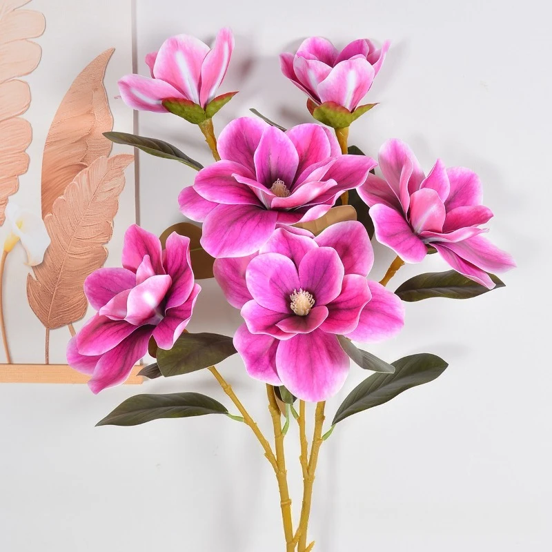 4/5 Stück Künstliche 3-Zweigige Magnolien-Äste Plastik Kunstblumen Heimdekoration Weiße Magnolien-Simulationsblumen Schlafzimmerdekoration – Detail 6