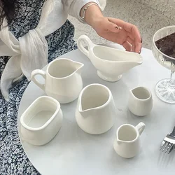 Petite tasse à café en céramique blanche pure avec poignée, pot à lait créatif, pot à steak aiss, tasse CE, pot à sucre, cuillère à lait, tasse à bec