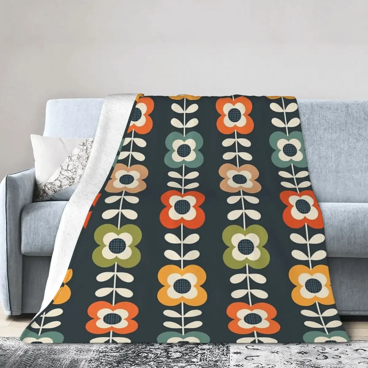 

Throw Blanket Mod Flowers In Retro Colors On Charcoal Blanket Soft Bedspread Warm Plush Blanket for Bed Picnic Travel Home Couch