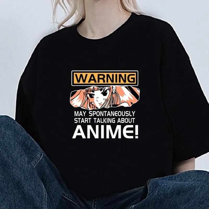 

Warning Anime Funny Manga Girl T Shirt Women Couple Combination Clothes Short Sleeve Collar Fashion Man Cotton