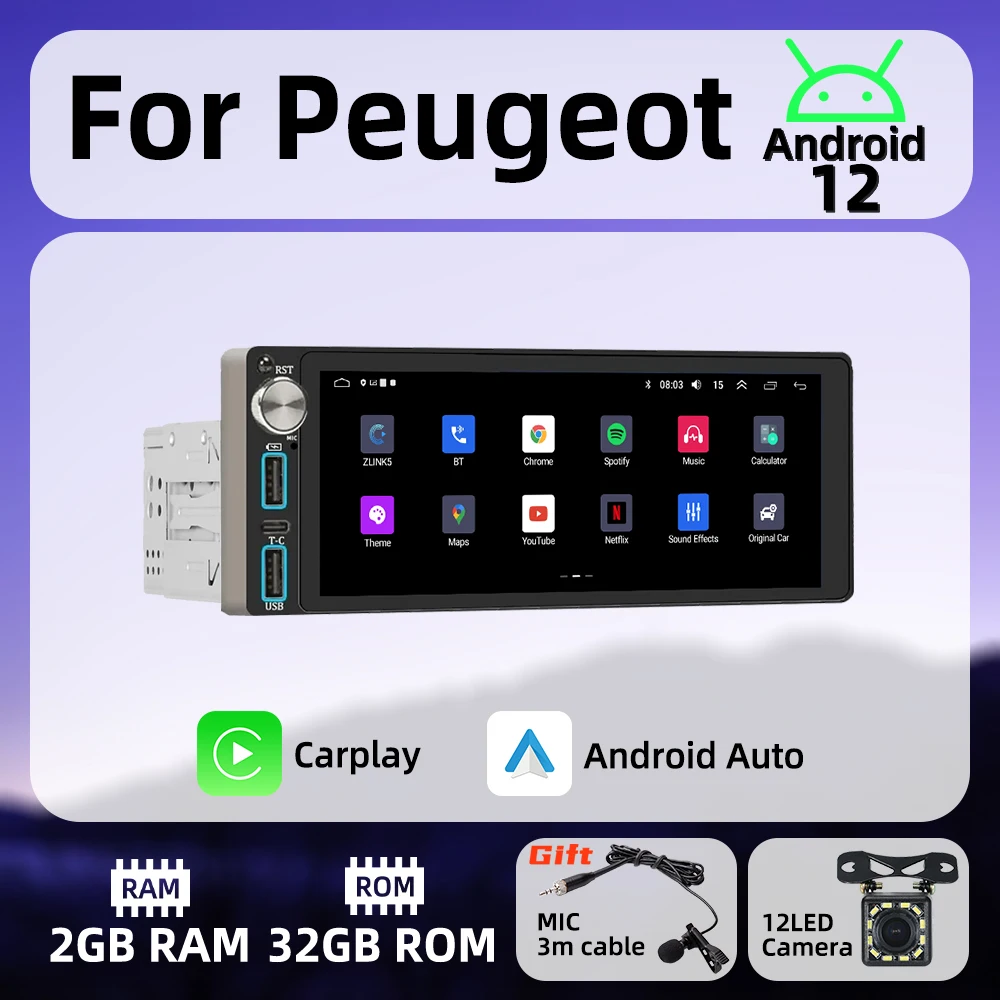 

Wireless Carplay Android Auto Autoradio 6.86" 1Din Radio Android Car Multimedia for Peugeot Stereo Head Unit GPS Navigation Wifi