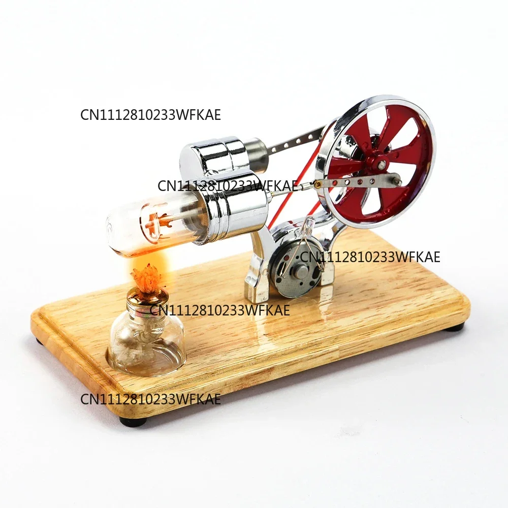 Stirling Engine Model Physical Generator with LED Wooden Base Flywheel Generator Physics Experiment Science Educational Toy
