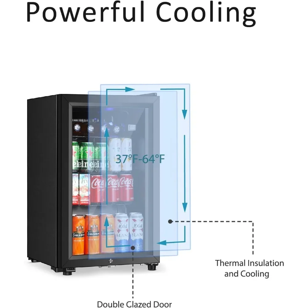 Refrigerador do vinho com porta dobro do vidro, prateleiras removíveis ajustáveis, mini refrigerador para a bebida, 2.3Cu.ft