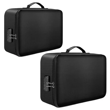 Document Bag 4-Layer Large Space Fireproof Water-Resistant Zipper File Storage for Case with Lock Gifts