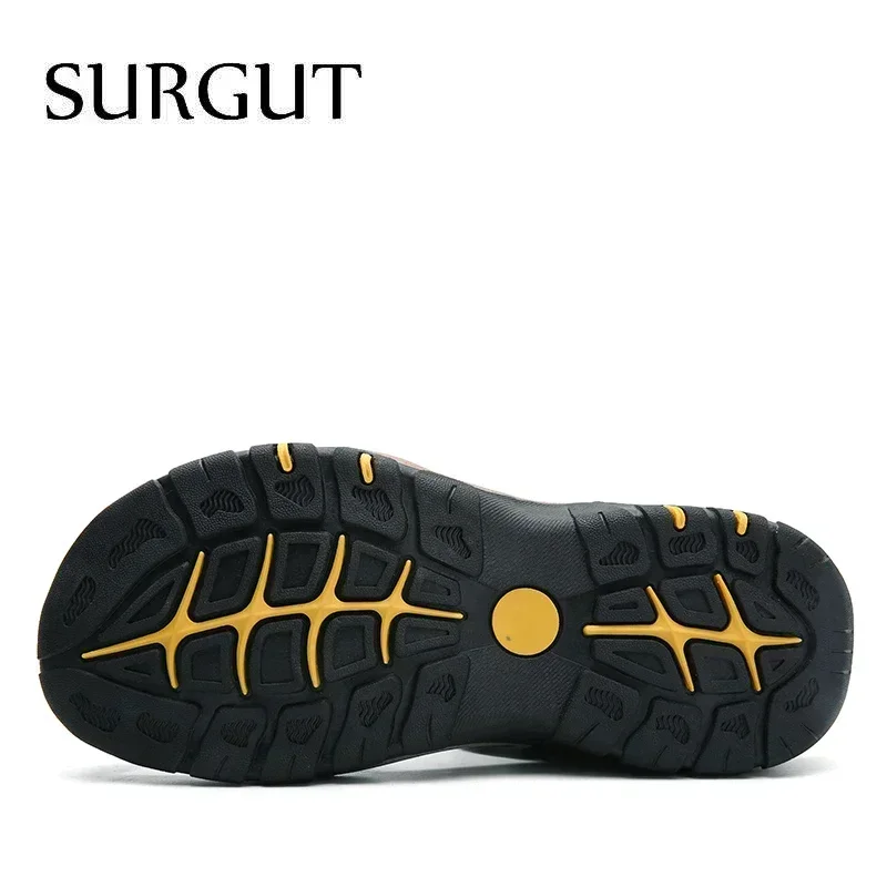 SURGUT Summer New Sandals Men Leather Classic Roman Sandals 2025 Slipper Outdoor Sneaker Beach Men Water Trekking Casual Sandals