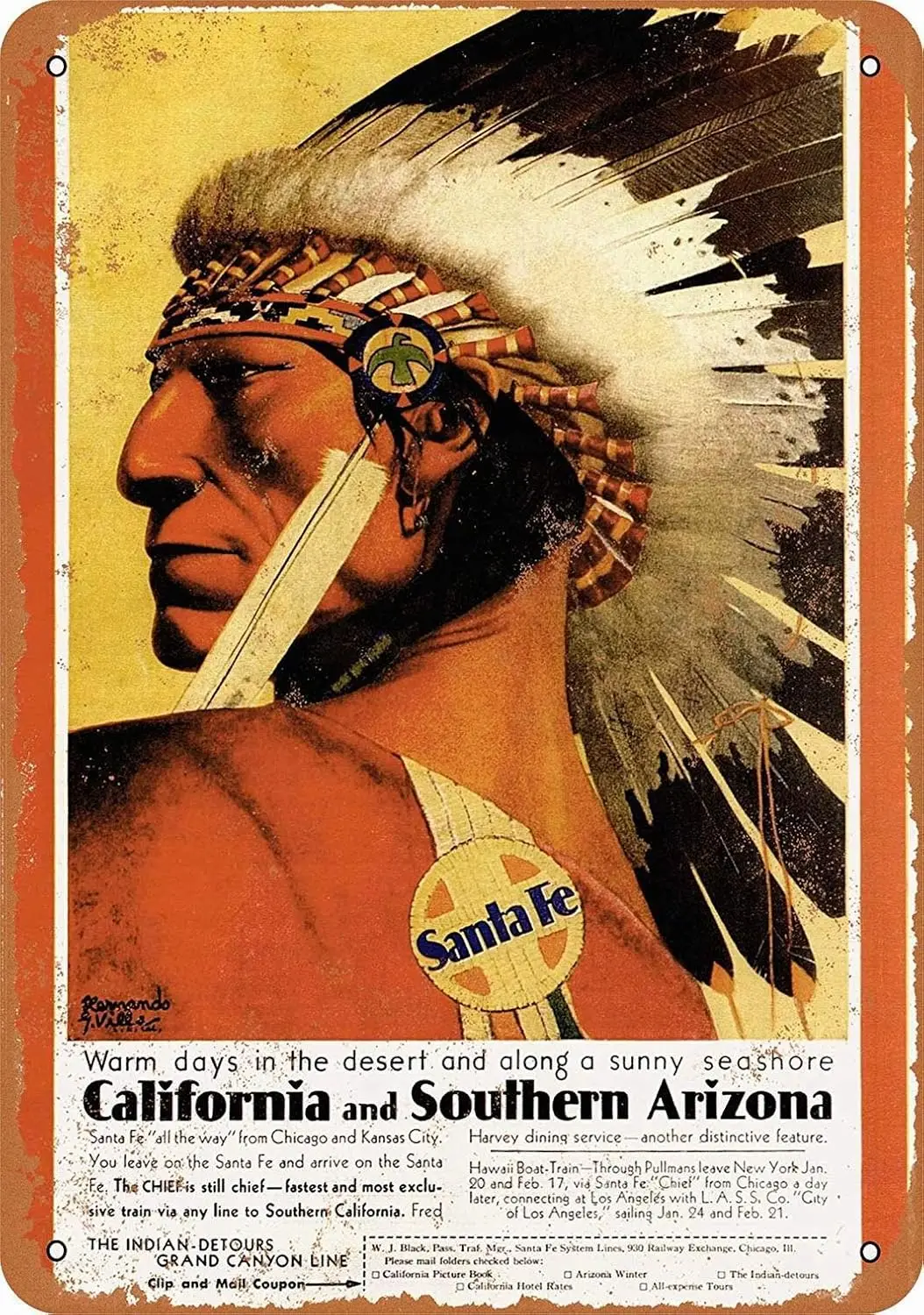 Metal Sign - Santa Fe Railroad to California and Arizona Retro Wall Decor Home Decor-aluminum