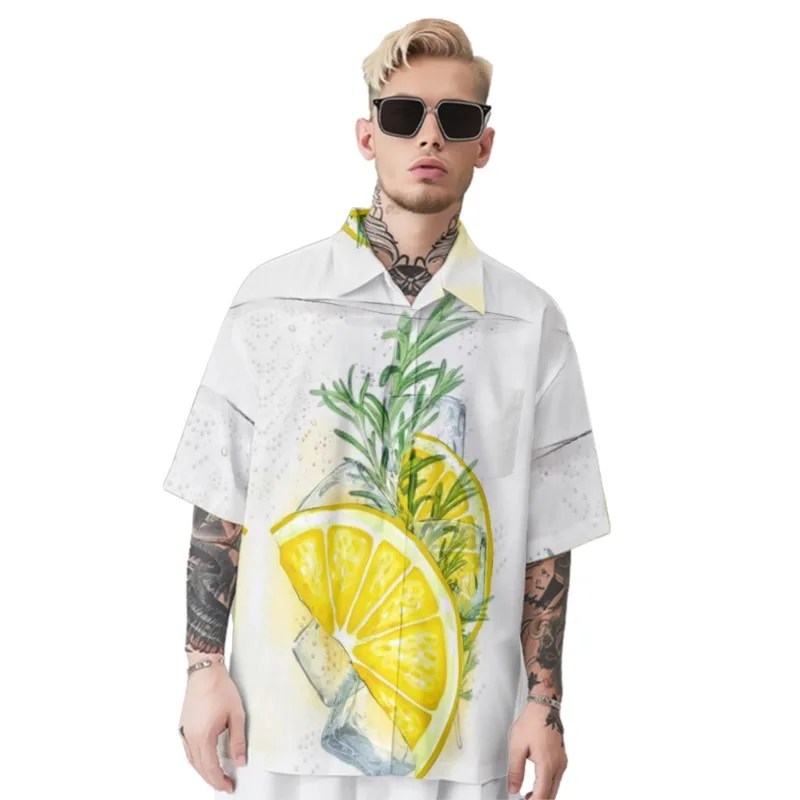 Lemon Printed Shirt Men's Hawaiian Chest Pocket Shirt Casual Short Sleeve Daily Smart Business Shirt For Men