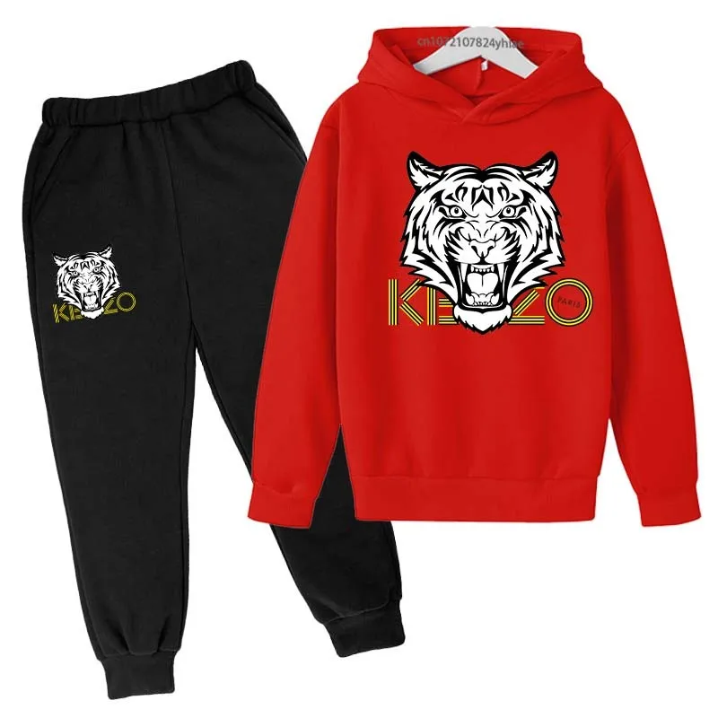 Cabeza de tigre niños primavera otoño ocio moda 2 uds sudaderas con capucha + pantalones trajes 3-13 años niños niñas trajes ropa para niños