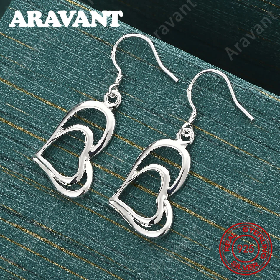 

925 Sterling Silver Double Heart Earrings - Everyday Accessories For Women, Simple And Elegant Jewelry