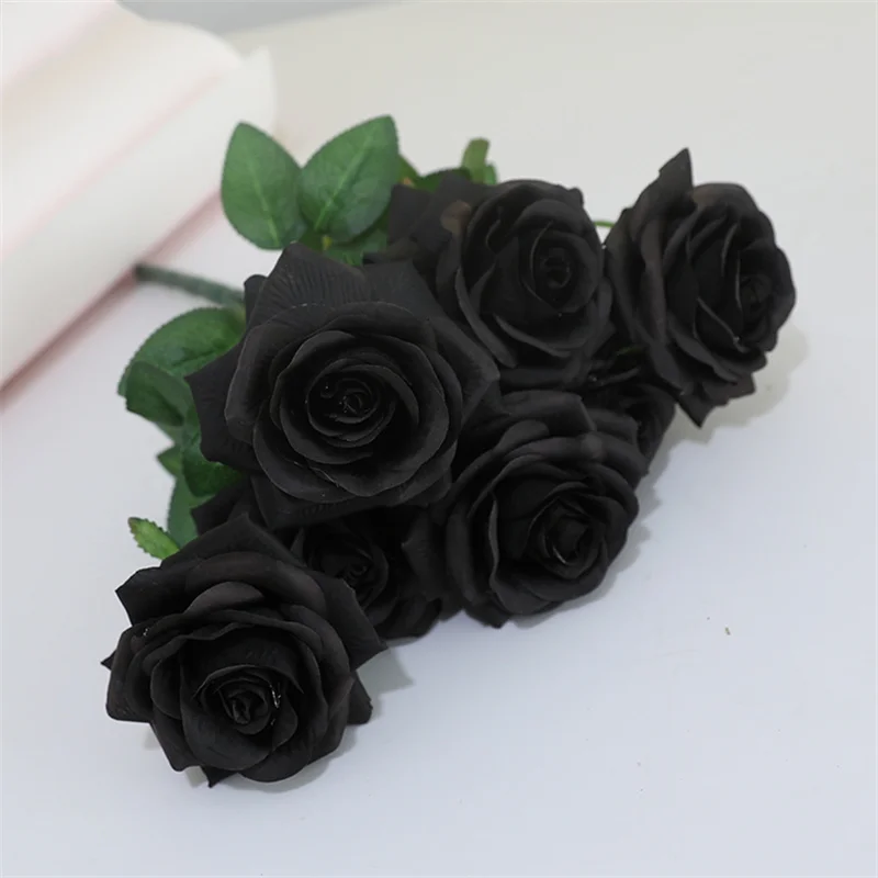 Black artificial flowers Beauty And Beast Rose fake flower head bouquet wedding party home decorative flores plants artificiales