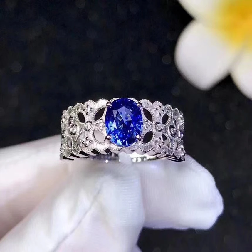 Exquisite Blue Sapphire Gem Ring for Women Silver Jewelry Real 925 Silver Oval Good Gem Supply Certificate Party Gift