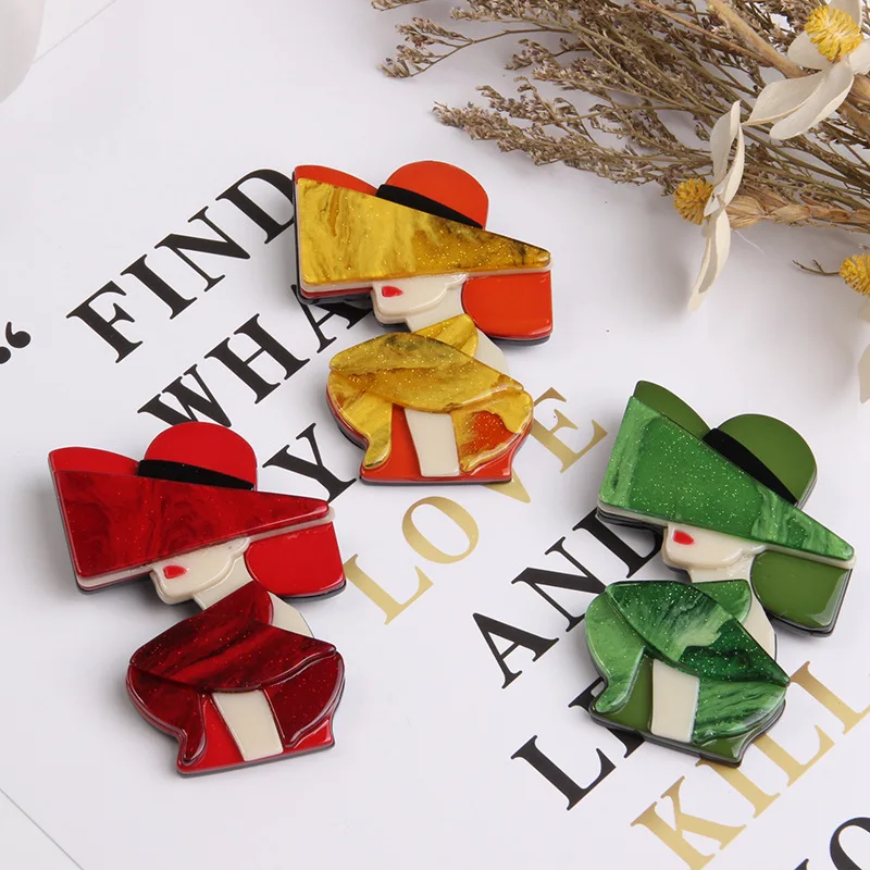 DIY accessories Cross-border hot-selling high-end acrylic women's brooch, retro design Chinese style creative neckline pin whole