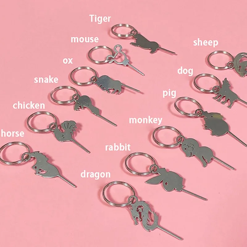1PC Chinese Zodiac Animal Shape Stainless Steel Needle For Smartphone Sim Card Tray Removal Eject Pin Key Tool Universal Thimble