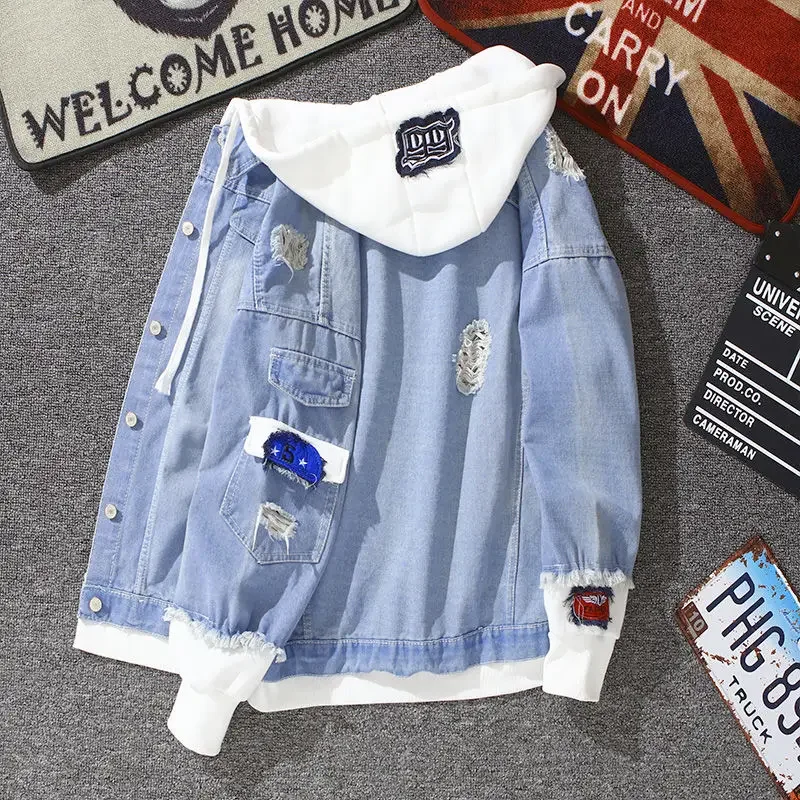 2022 Mới Mùa Xuân Thu Có Mũ Áo Khoác Denim Nữ Hip Hop Jeans Áo Khoác Jean Nữ Cổ Máy Bay Ném Bom Streetwea Áo Khoác Áo Khoác Ngoài