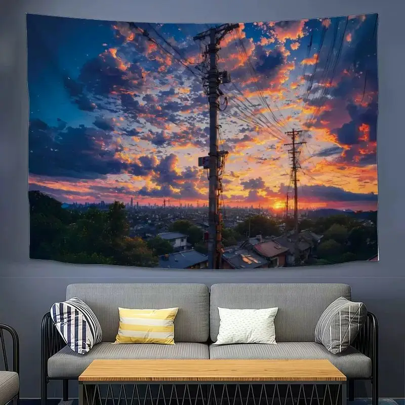 VIKAMA Night City Skyline Window View Decorative Wall Tapestry Home Art Room Decor Bedroom Living Dorm Nightscape Soft Durable