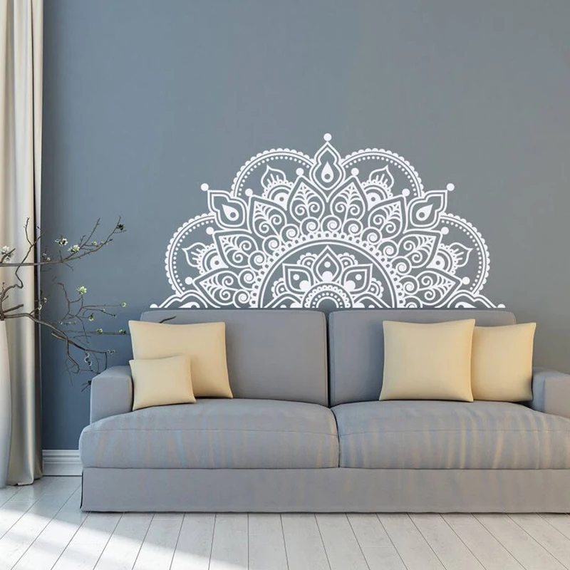 Wall Decal Mandala, Half Mandala, Vinyl Wall Sticker, Yoga Gift Ideas, Master Bedroom, Headboard Art Pattern Decor MT44