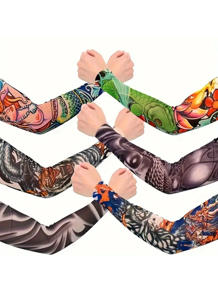 AliExpress NONE 6pcs Unisex Tattoo Arm Sleeves To Cover Arms Sun Protection UV Protection Cool Tattoo Print Sleeve for Outdoor Cycling