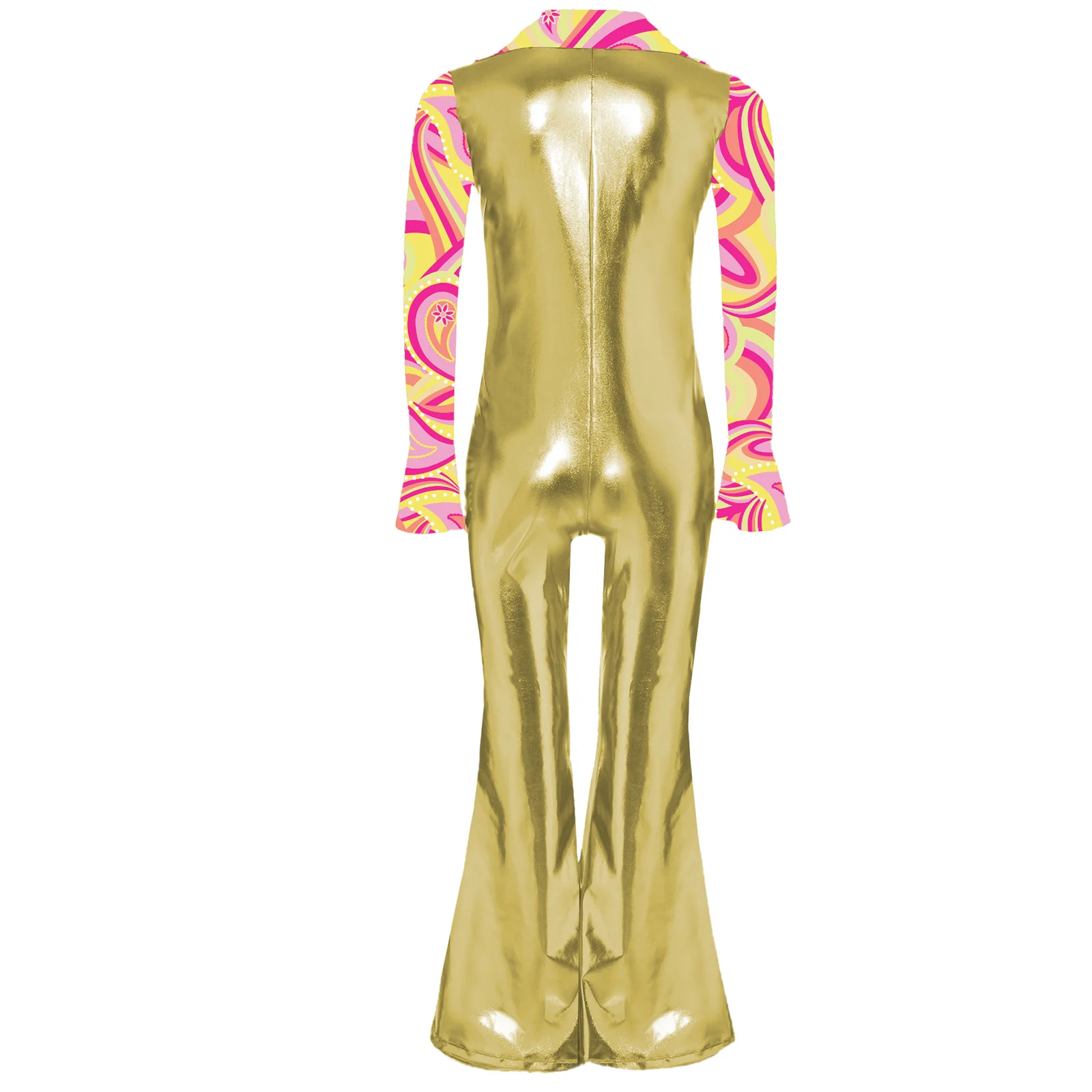 Crianças meninos hippie macacão 70s roupas rave disco traje sino-bottom calças impresso flares brilhante metálico desempenho traje