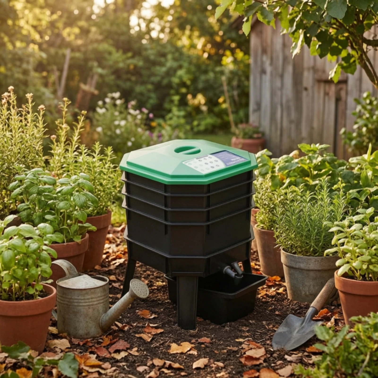 Worm Composter with Liquid Collection Base Square Worm Composter Vermicomposting System Simple Vermicomposting Bin Compact
