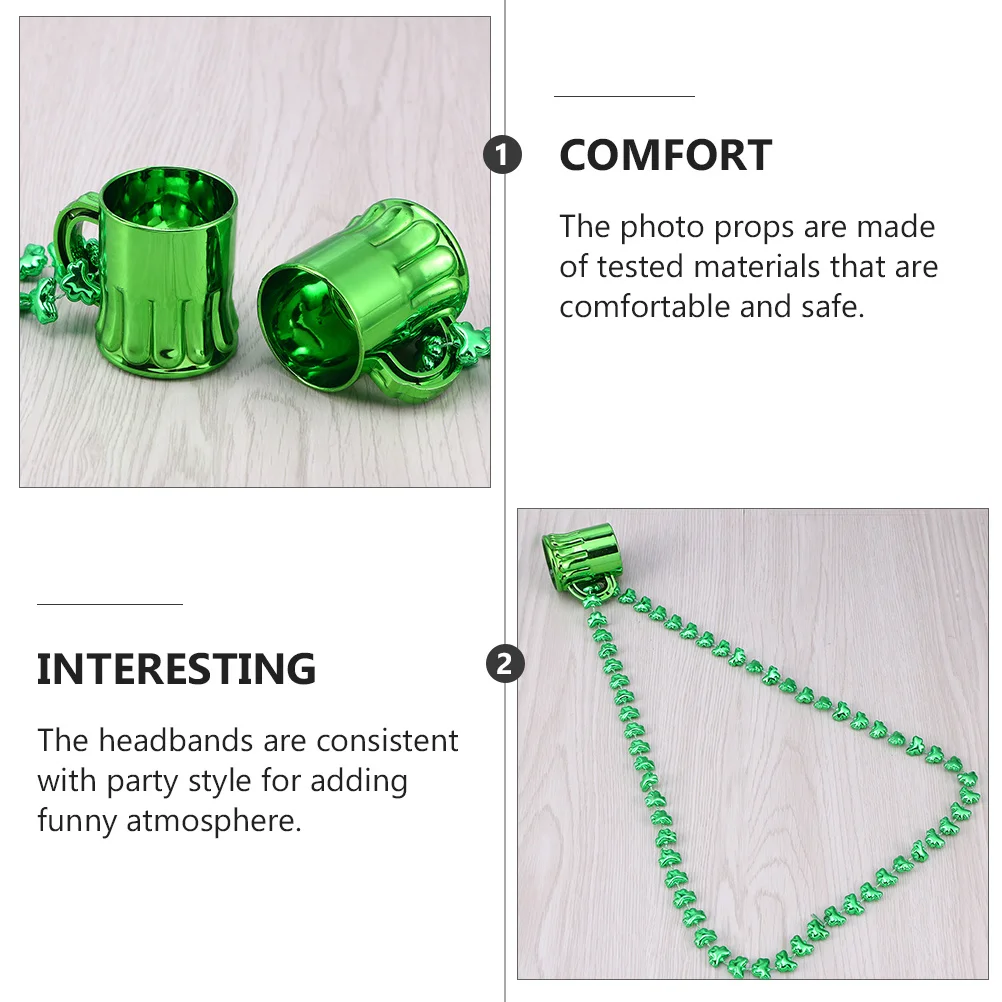 

1Set St Patrick's Beads Necklace Durable Plastic Pendant Hat Beer Mug Party Decoration Accessories for Women Girls