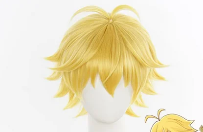 Cosplay Wig Synthetic Short Yellow & Golden Hair with Pre-styled Ahoge Cool Male Anime Performance Wigs