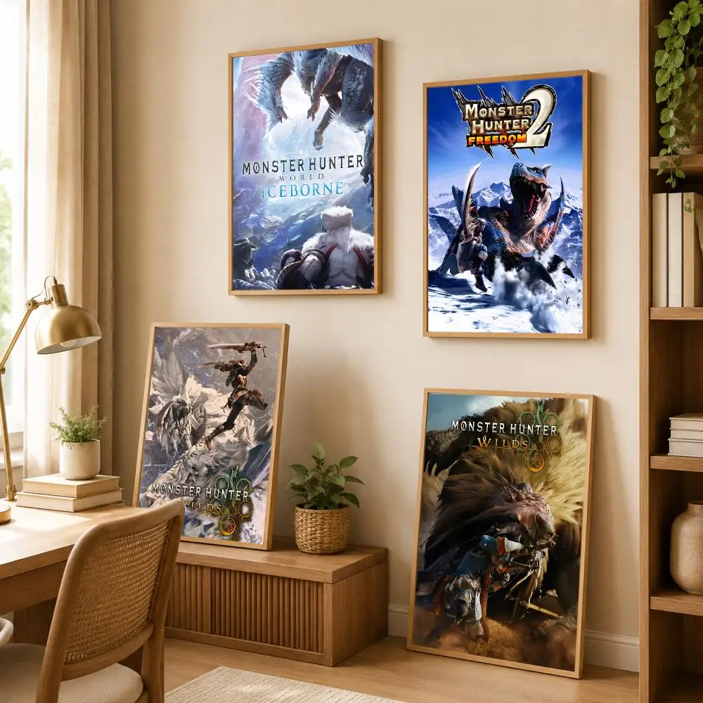 Game M-Monster Hunter Poster Modern Art Wall Stickers HD Painting Self Adhesive Wall Decals for Bedroom Living Room Home Decor