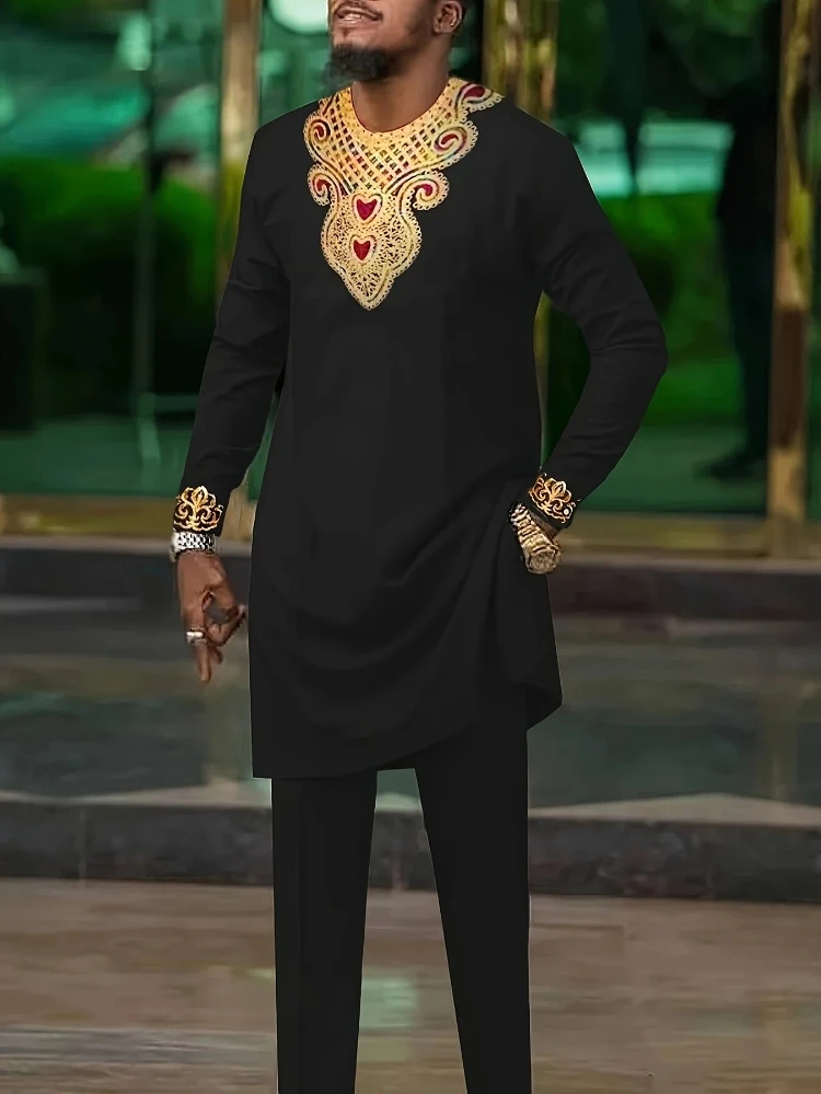 

Men's Casual Long-Sleeved Two-Piece Set: Mid-Length Top and Trousers