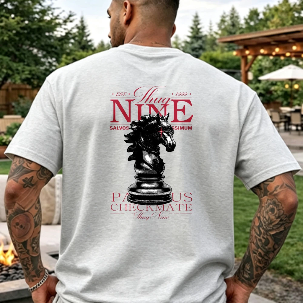 Vintage Chess Knight Checkmate Graphic Shirt Men Gothic Thug Nine EST 1999 Sketch Art Cotton Short Sleeve Unisex Streetwear Tee