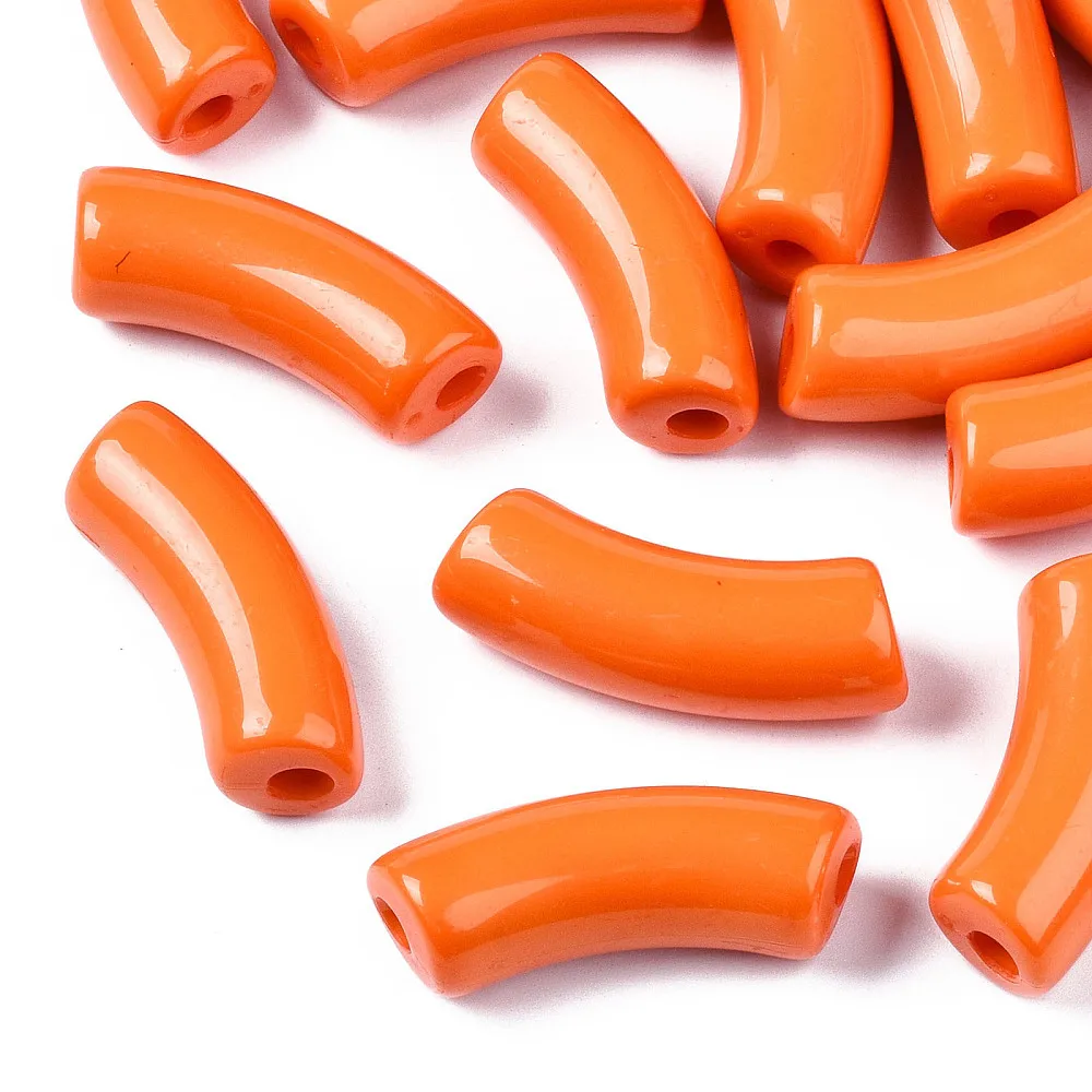 

34.5mm Chunky Acrylic Beads Curved Tube Beads Noodle Slide Beads for Bangle Bracelet Jewelry Making Connector 155pcs/500g Orange