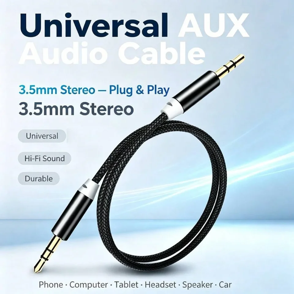 Braided 3.5mm Male To Male AUX Audio Cable HiFi Sound Aux Cord For Car Stereo Speaker Headphones iPhone iPod Home Audio Devices