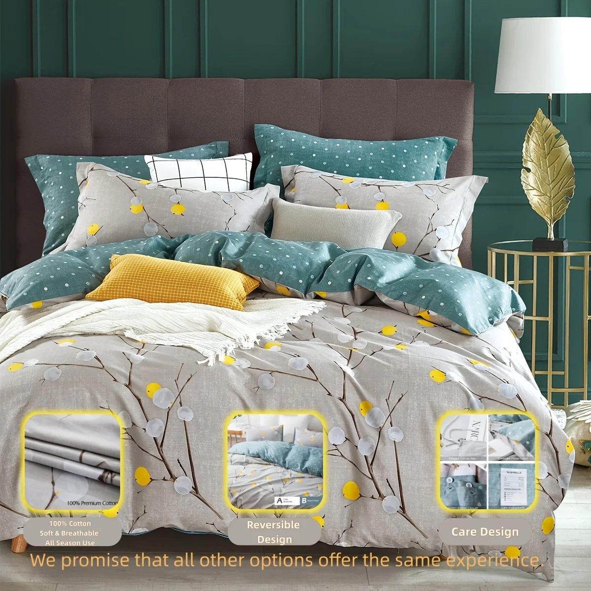 

SLEEPBELLA 2/3pcs 100% Duvet Cover Set Queen Size, 600TC Soft Breathable All Season Bedding, Button Closure Comforter