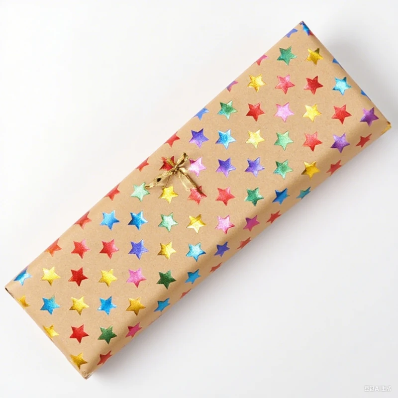 

1 Roll Golden Colorful Star Gift Wrapping Paper, Laser Packaging Paper, (43x300 Cm) Paper, Suitable for Birthdays and Party