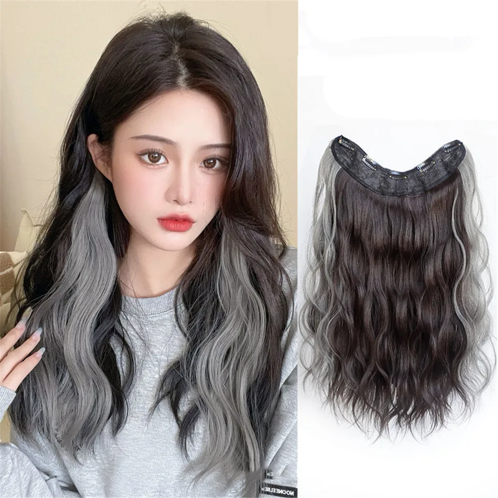 45/60cm Invisible Seamless U-shaped Hang Ear Hair Extensions Wigs Ponytail Long Big Wavy Hair Extension Piece