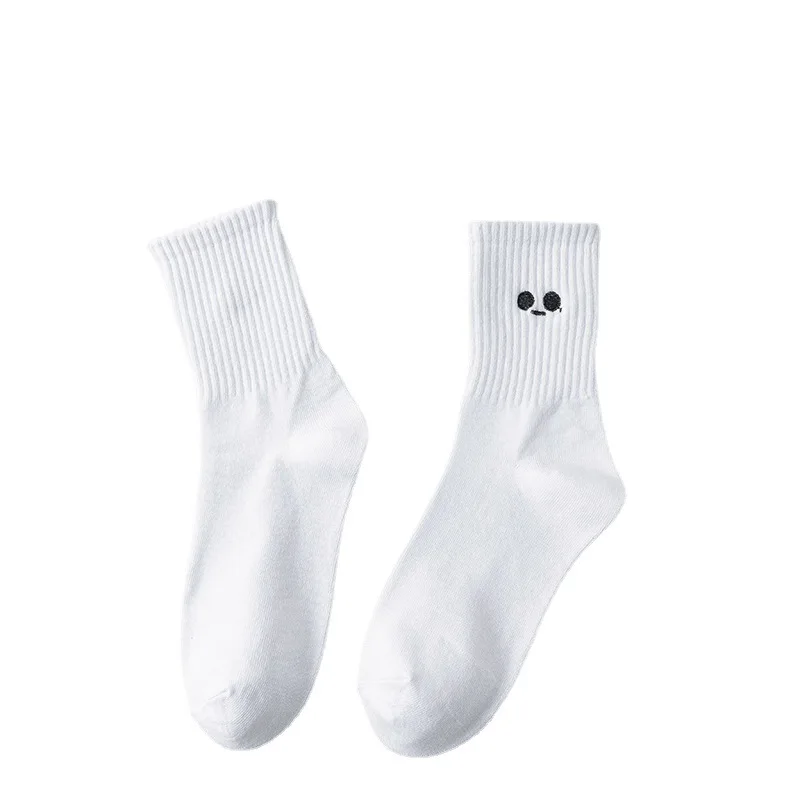 Unisex Women Men White Socks Wholesale Summer Middle Tube Socks Thin Whimsy Small Eyes Embroidery Cute Kawaii Harajuku Stockings