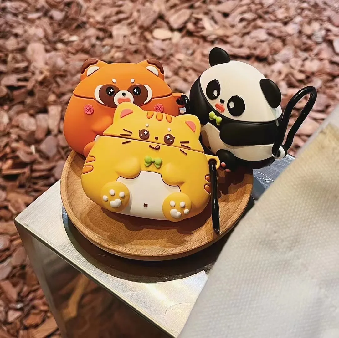 Cute 3D kot kreskówkowy Panda silikonowe słuchawki etui na Airpods 1 2 3 Pro Pro2 bezprzewodowy zestaw słuchawkowy Bluetooth ochronna powłoka etui