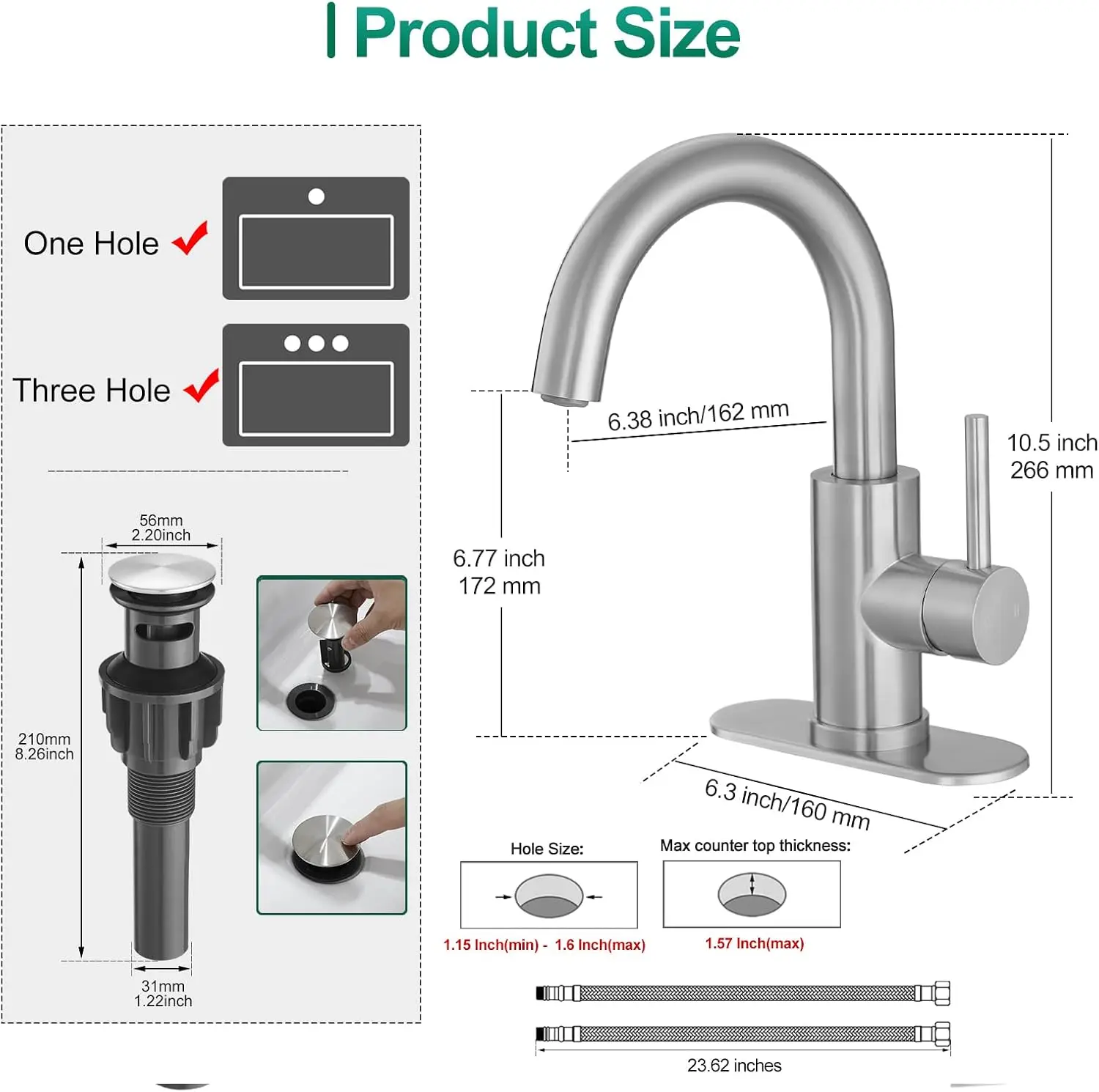 Bar Sink Faucet, Bathroom Kitchen 360° Rotatable Faucet, Brushed Nickel Single Hole Bathroom Faucets Modern Small Mini Kit