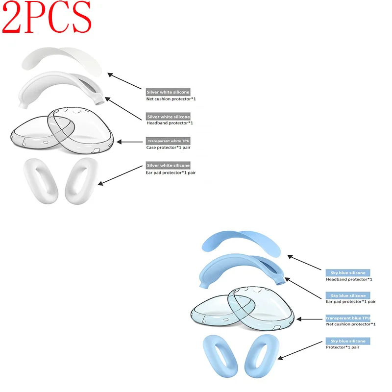 Transparante TPU driedelige set voor Airpods Max hoes accessoires hoofdtelefoon oorkussens krasbestendig gehoorapparaat hoes EJBHT07
