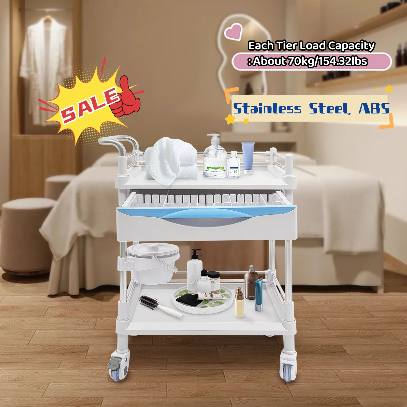 Beauty Salon Special Trolley Mobile Utility Cart Instrument Hand Push Tools Cart with Wheel