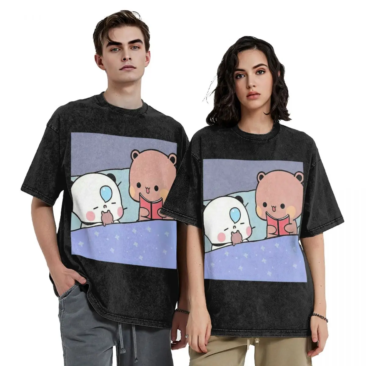 Peach And Goma Bubu Dudu Balloon Washed T Shirts Harajuku Short Sleeve Hip Hop T-Shirt Streetwear Tops Tees for Men Women