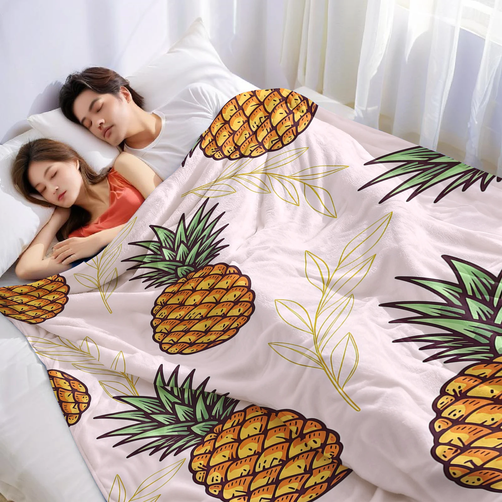 Pineapple Sketch Lightweight Microfiber Soft Christmas Fleece Blanket Warm Cozy Throw for Bed Sofa Office Travel All Season