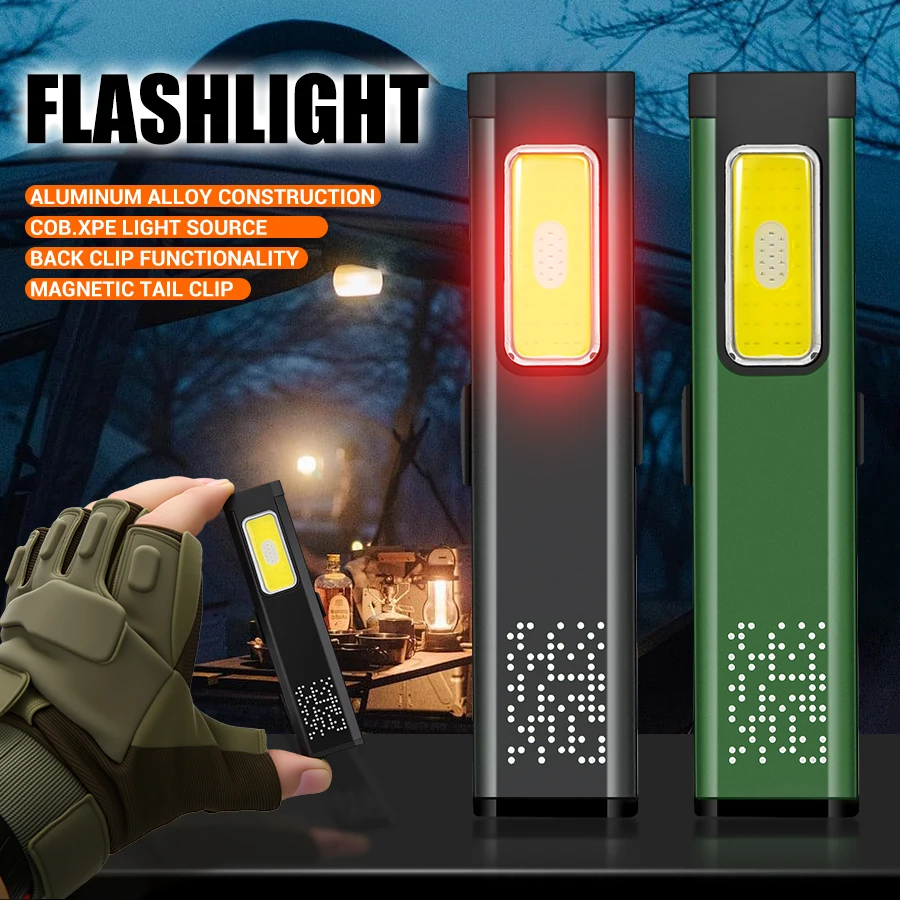 Mini Portable Rechargeable LED Torch Light, Waterproof Outdoor Work Pocket Flashlight with Magnetic Grip, Compact LED Flashlight