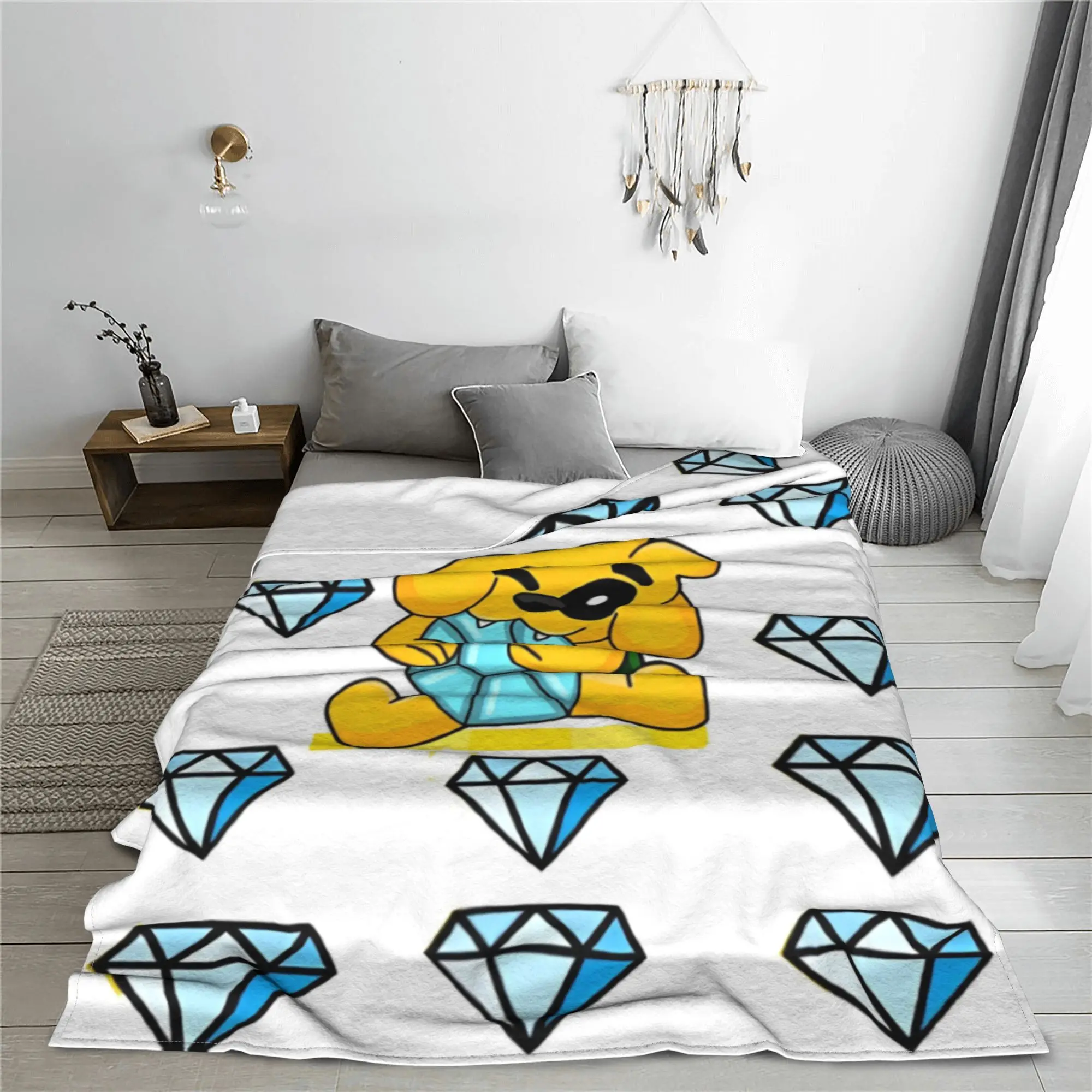 Mike-cracks Game Cartoon Dog Blanket Cover Diamond Love Wool Throw Blankets Home Couch Decoration Soft Warm Bedspread